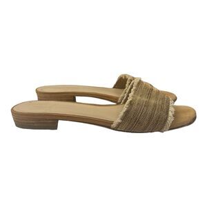 Pelle Moda Size 7 Chain Embellished Raw Edge Slide Thong Flat Sandal Retail $160